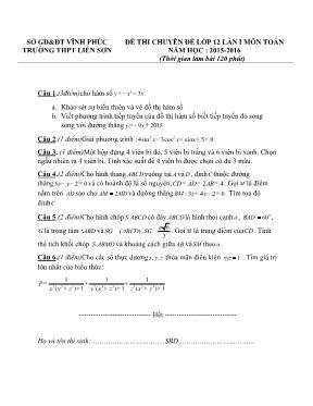 Đề thi Chuyên đề lần 1 môn Toán Lớp 12 - Trường THPT Liễn Sơn